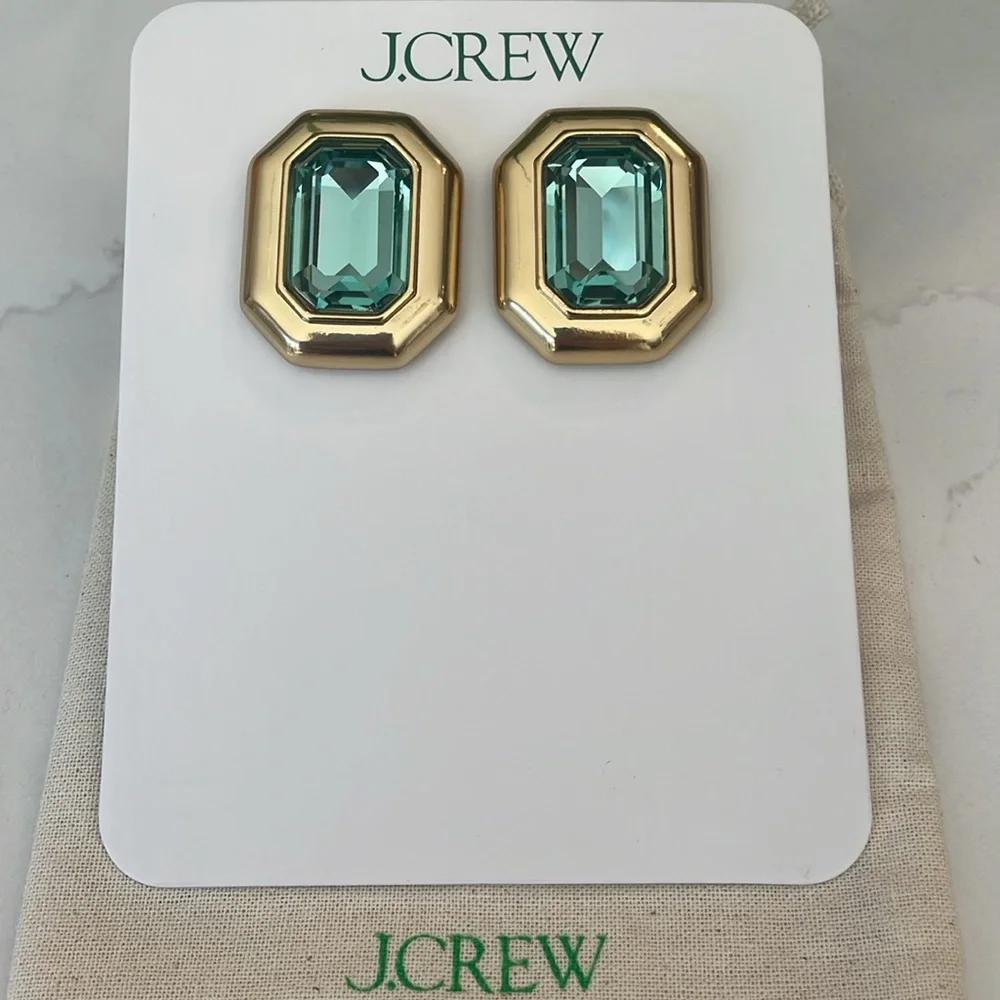 J. Crew Green Crystal Earrings NWT - Picture 4 of 16